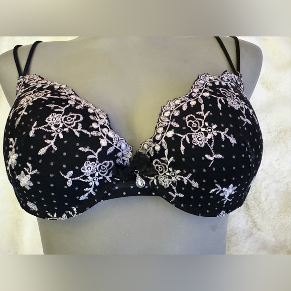 Elegant polka dot flowers embroider black  Lace Bra New without tags - Picture 6 of 13